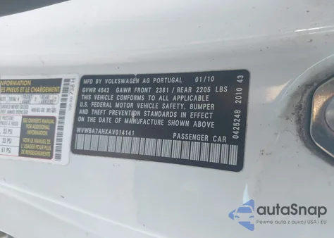 2010 Volkswagen Eos Komfort from USA, damaged, VIN WVWBA7AHXAV014141